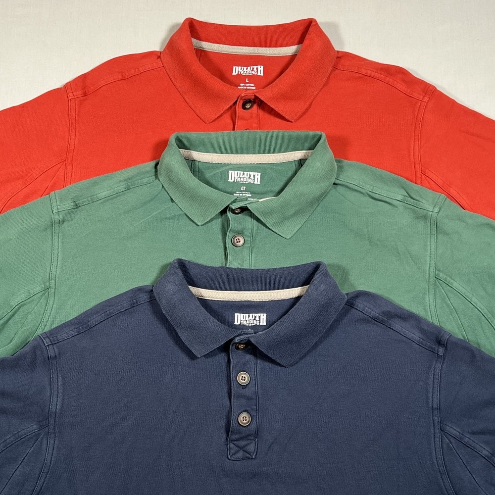 Duluth Trading Co Mens Cotton Pique Polo Shirts Lot of 3 Navy Green Red L LT